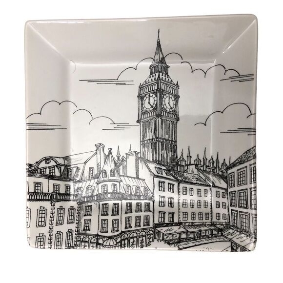 222 Fifth | Dining | London Big Ben Square Porcelain Plate  Big Ben London 222 Fifth England Traveler Art Porcelain Appetizer 4 Plates